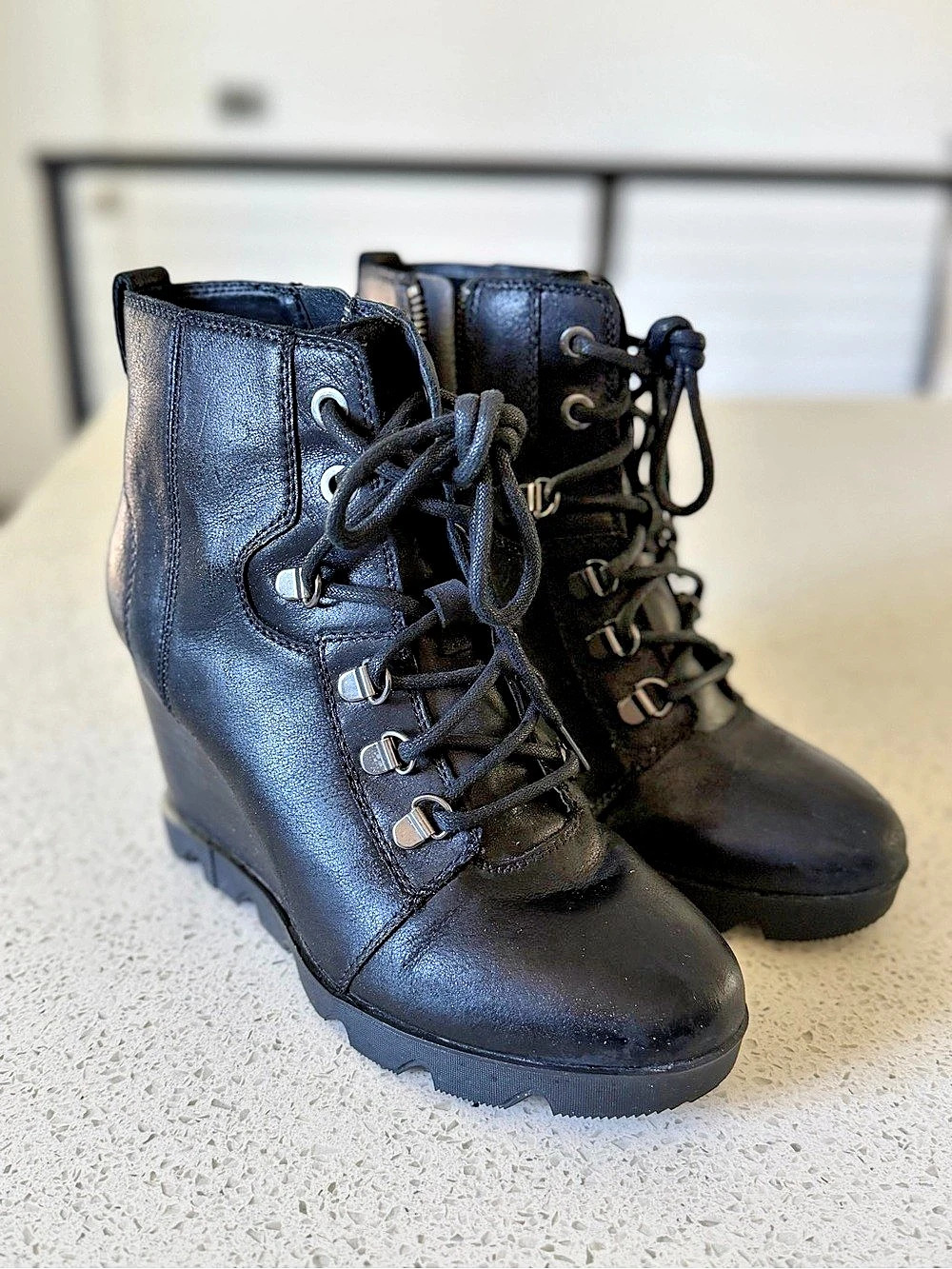 Sorel Joan Rhapsody Zip Wedge Boot Black Lace-Up Boots